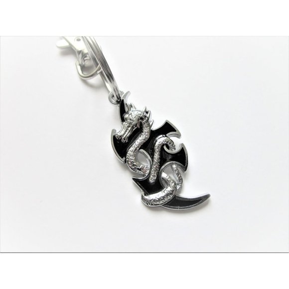 Stainless steel dragon pendant key chain - curved dragon key chain dragon charm - Picture 2 of 5